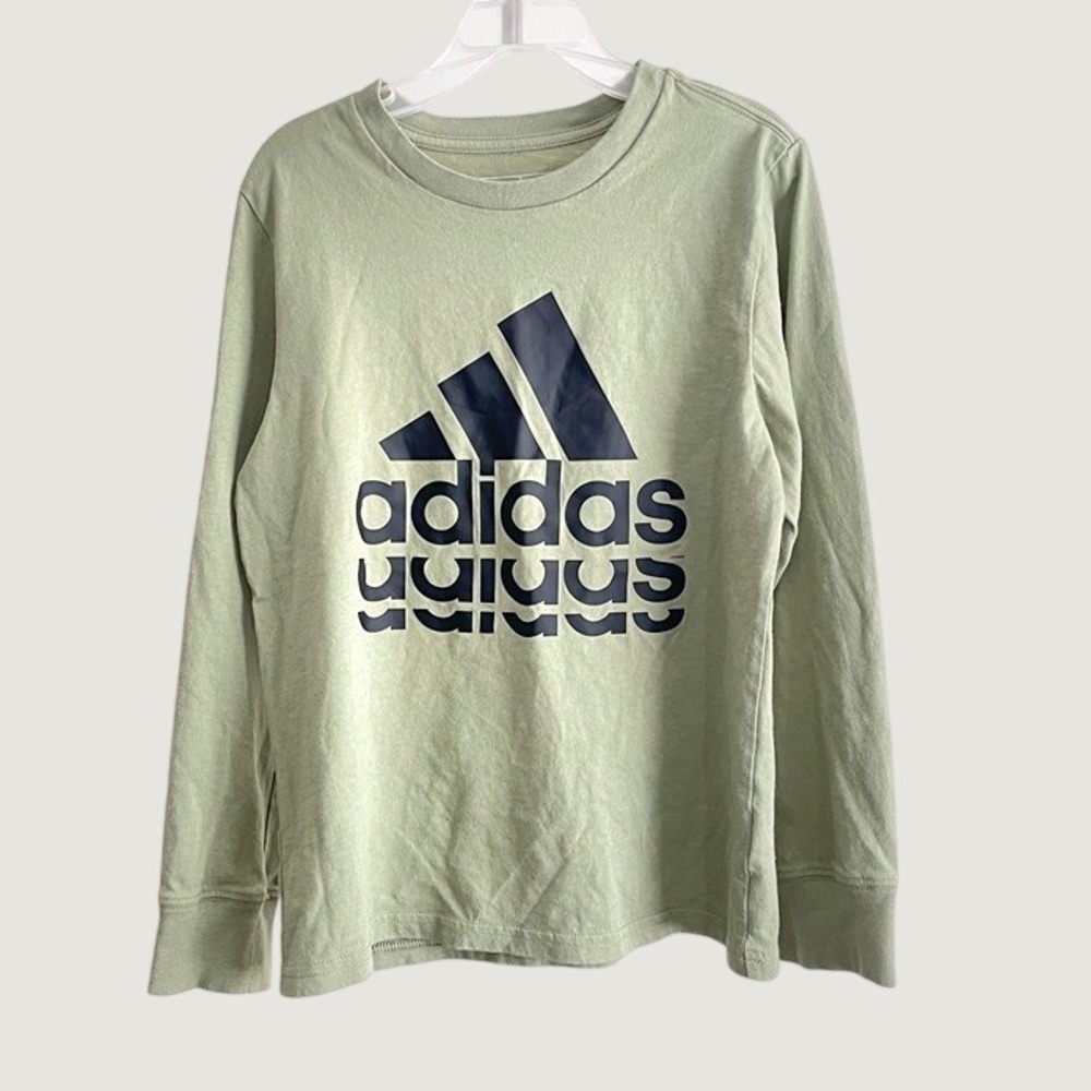 Adidas Kids Boys Sage Green Long Sleeve Graphic Logo T-Shirt Size S 8Y